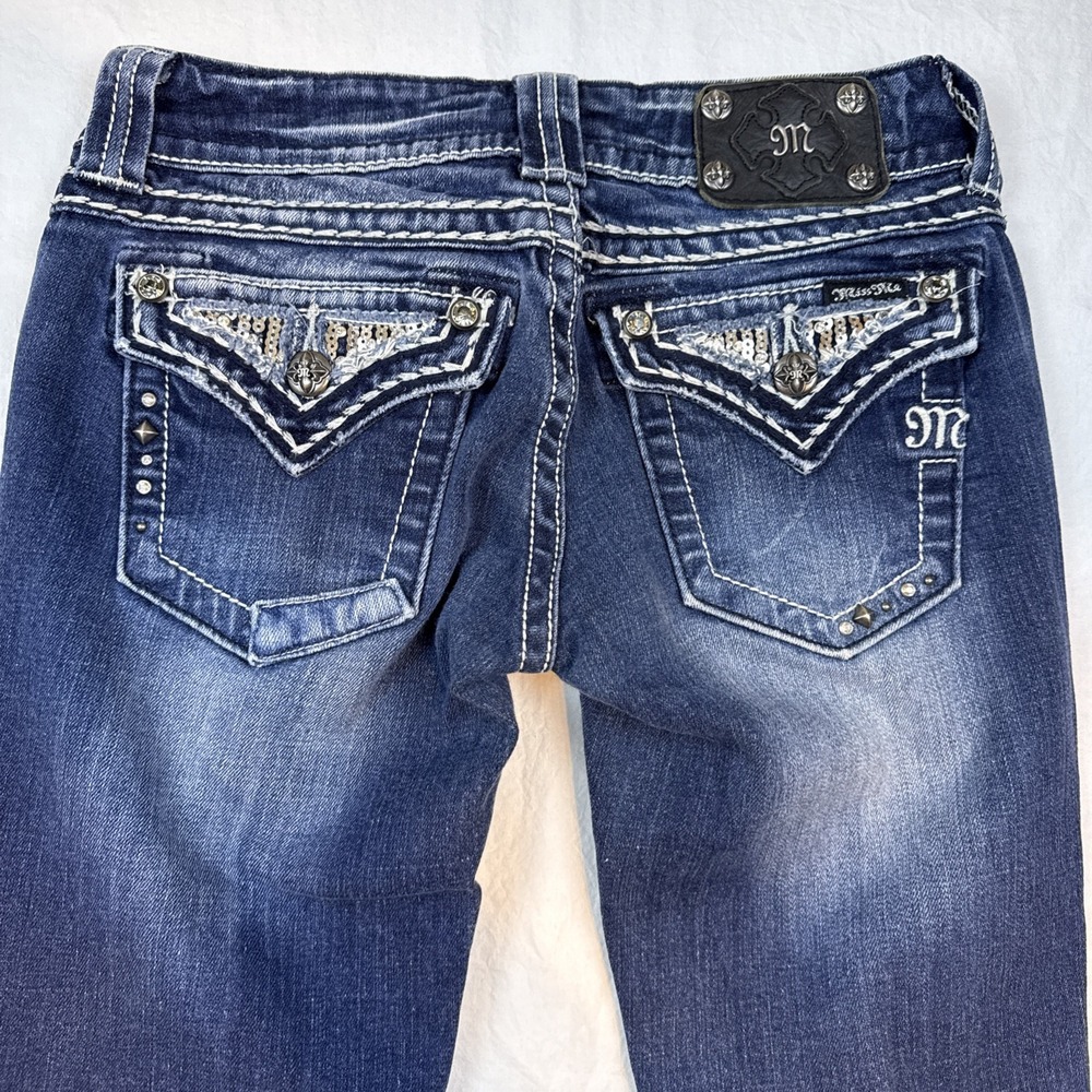 Miss Me JEANS WOMENS 26/31 SKINNY Embroidered SEQUINS RHINESTONES  WHISKERING